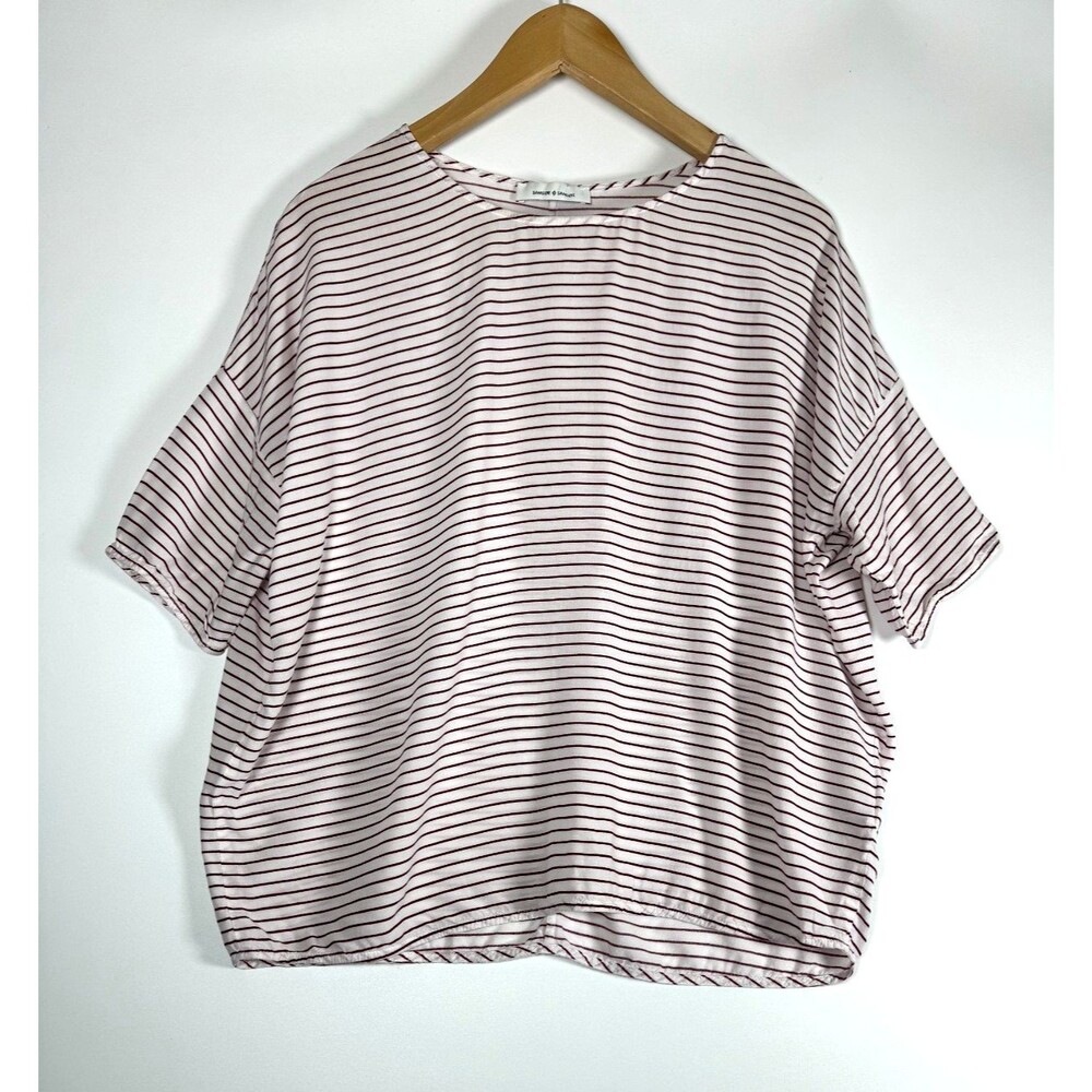 Samsoe Samsoe Top Women Small White Red Stripe Viscose Relaxed Boxy Lightweight‎